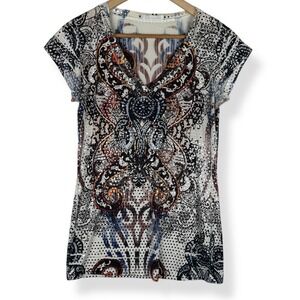 Body Central Y2K Sequin Top Womens Size Large Party Indie Sleaze AOP USA Made